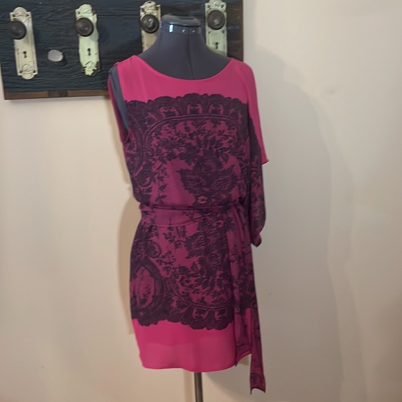 BCBGMaxAzria Leia Begonia Combo Pink and Black One Shoulder Dress Size XXS - Picture 5 of 16